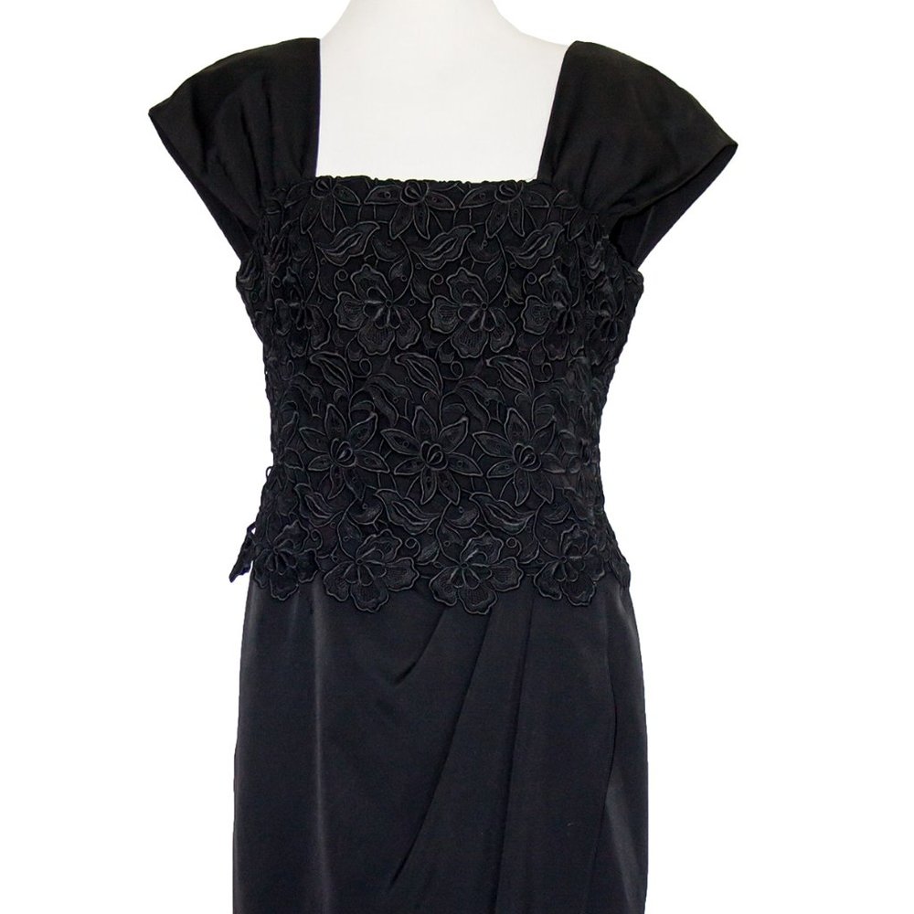 LESLIE FAY Vintage Black Cocktail Evening Dress Lace Sz 12 Medium